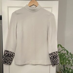 Club Monaco Cream Blouse with Leopard Print Cuffs